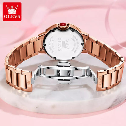 Olevs 5518 Luxury Fashion Quartz Wrist Watch for women- Rose Gold & White