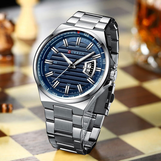CURREN 8375 Stainless Steel Analog Watch For Men - Silver & Blue