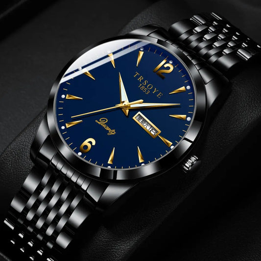 Trsoye 068 Custom Strap Design Fashion Hands Men Wristwatch- Black Blue