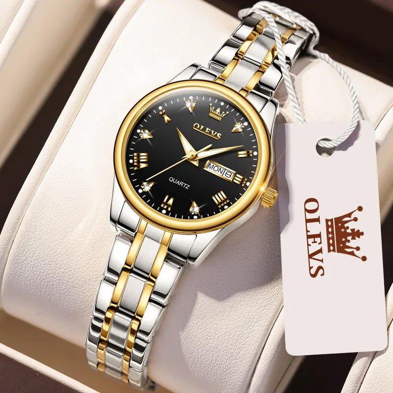 OLEVS 5563 Luxury Fashion round Ladies Quartz Watch - Silver & Black