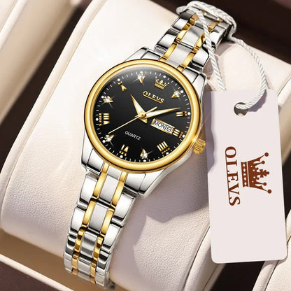 OLEVS 5563 Luxury Fashion round Ladies Quartz Watch - Silver & Black