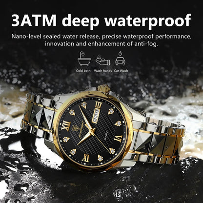 Poedagar 998 Two-Tone Stainless Steel Waterproof Men’s Watch - Silver Gold & Black