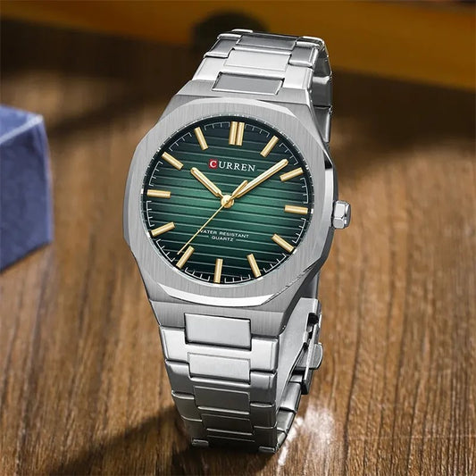 CURREN 8456 Luxury Brand Watch for Men - Silver & Green