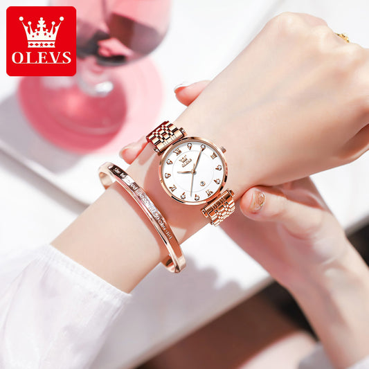 OLVES 5866 Luxury Fashion Quartz watch for women- Rose Gold & white