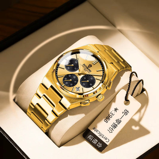 BINBOND 203 Stainless Steel Multifunctional Chronograph Business Wristwatch- Gold