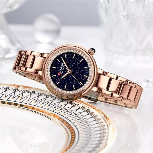 Curren 9089 Trendy Quartz Movement Wristwatch for Women - Rose Gold & Black
