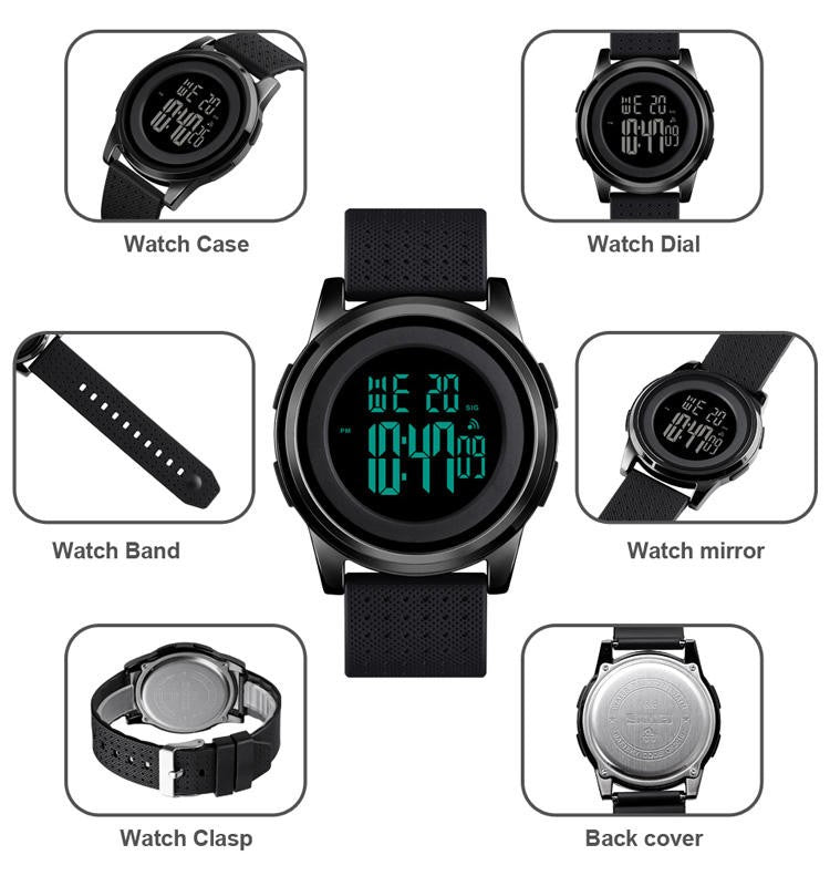SKMEI 1502 Silicon strap resin glass 5 ATM waterproof digital watch for Men’s