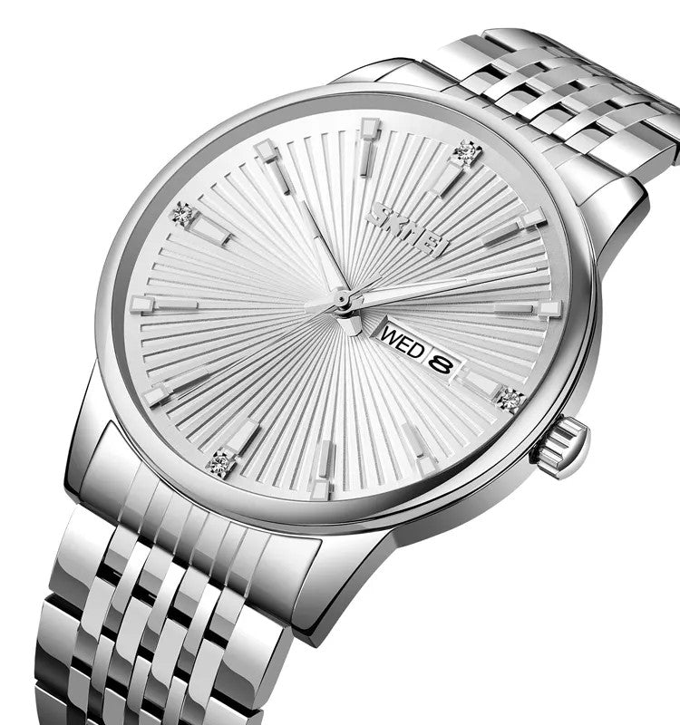 SKMEI 9323 Formal Fashion Steel Strap Men's Watch-Silver