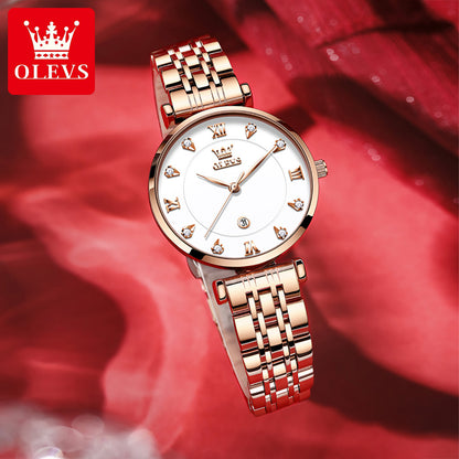 OLVES 5866 Luxury Fashion Quartz watch for women- Rose Gold & white