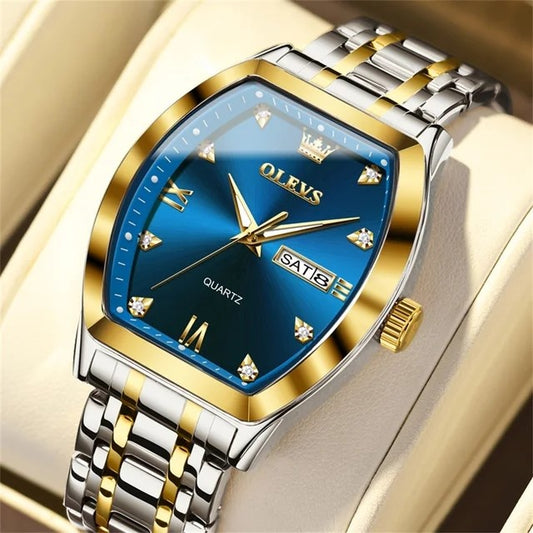 Olevs 5528 New Exclusive Design Quartz Watch For Men - Silver & Blue