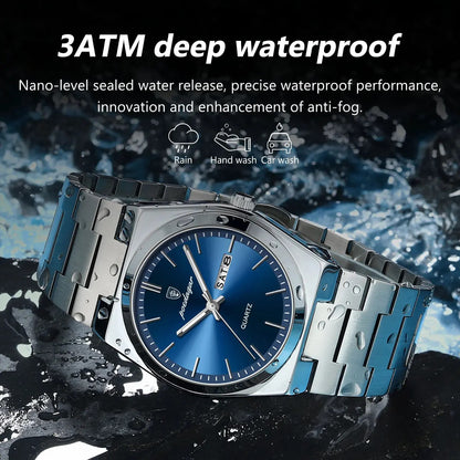 POEDAGAR 930 Business Luminous Stainless Steel Quartz Men's Watch- Silver Blue
