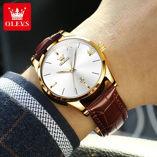Olevs 2865 Luxury Fashion Watch For Men's- Brown Gold & White
