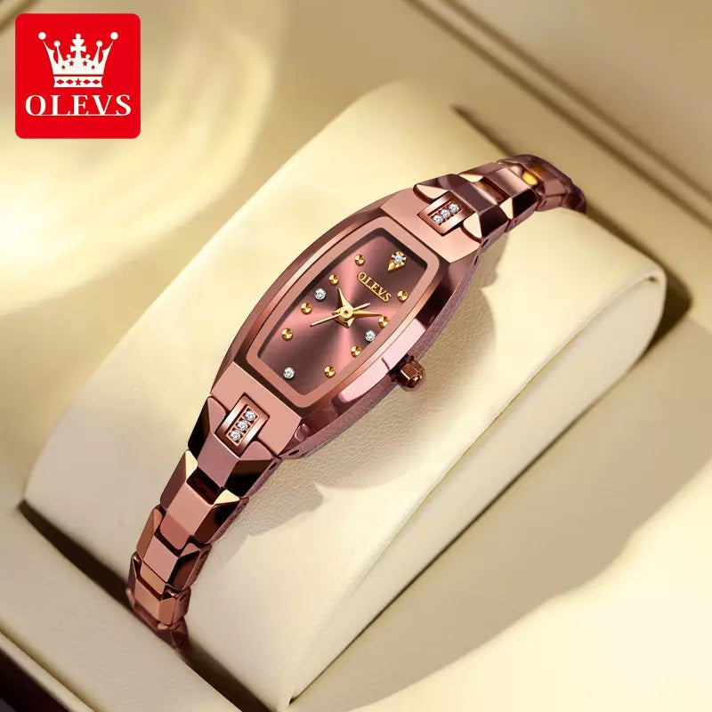 OLEVS 5501 Tungsten Steel Elegant Design with Diamond Relogio Feminino Quartz Women's Watch- Rose Gold