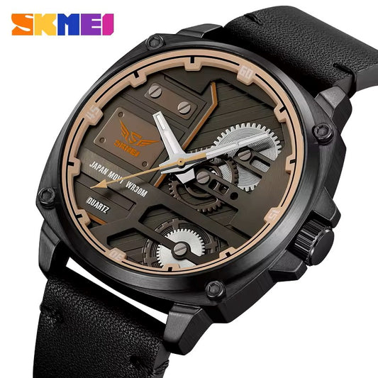 SKMEI 2289 Leather Strap Men's Wristwatch Original Casual Clock Fashion Business Quartz Watch- Black