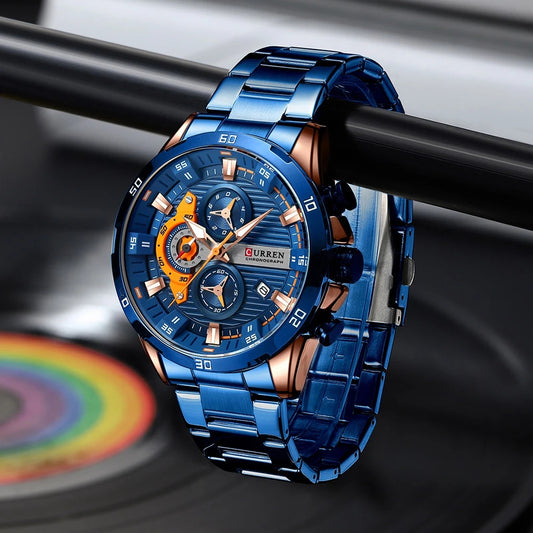 CURREN 8402 Chronograph Stainless Steel Watch for Men - Blue