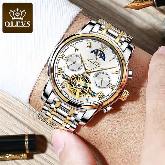 OLEVS 6617 Men’s Classic Mechanical Watch- Silver white