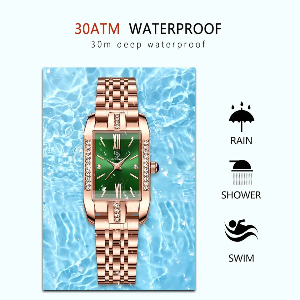 POEDAGAR 365 Luxury Wristwatch for Women - Rose Gold & Green