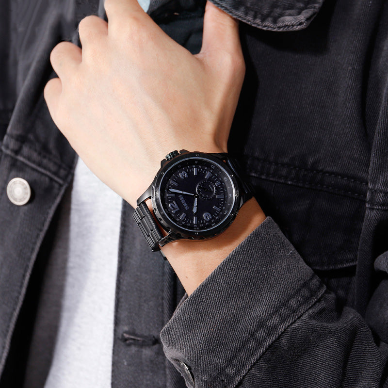 SKMEI 1513 Stainless Steel Analog Quartz Men’s Watch- Black