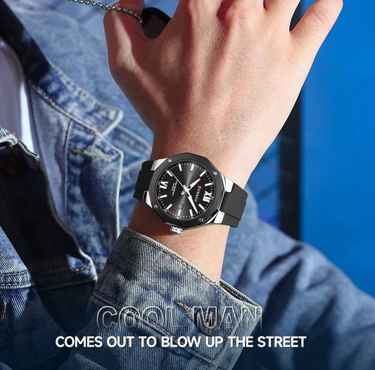 Curren 8465 Casual Quartz Durable Silicone strap Hollow design luminous men’s watch
