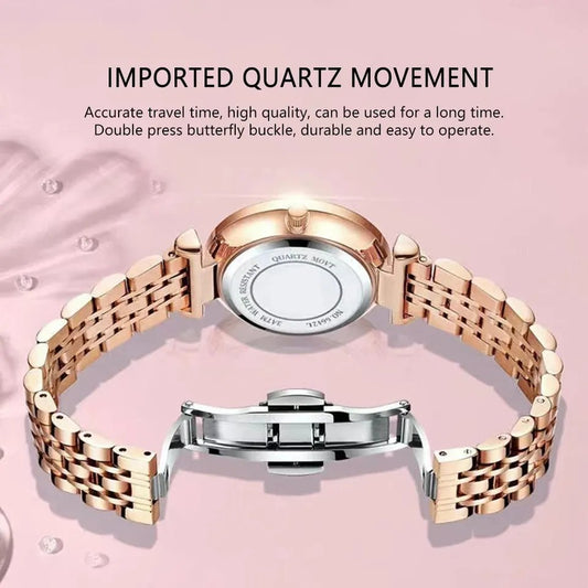 POEDAGAR 719 Trendy Wristwatch for Women - Rose Gold & Green