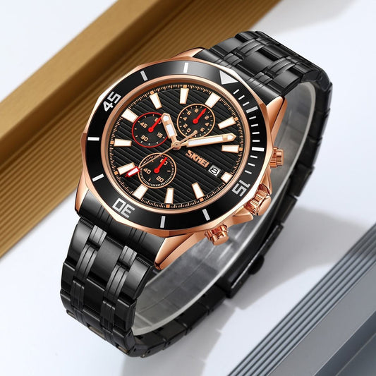 SKMEI 9335 Active Chronograph Quartz Stainless Steel High Quality Luxury Men’s watch- Black