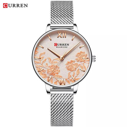 CURREN 9065 Mesh Stainless Steel Quartz Watch for Women - Silver
