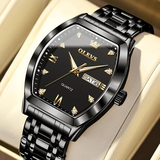 Olevs 5528 New Exclusive Design Quartz Watch For Men - Black