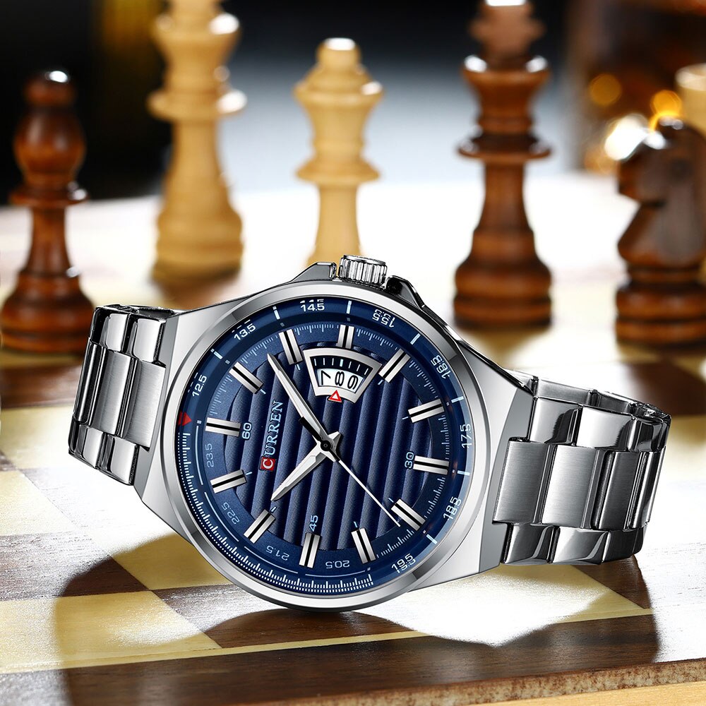 CURREN 8375 Stainless Steel Analog Watch For Men - Silver & Blue