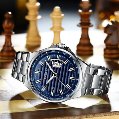 CURREN 8375 Stainless Steel Analog Watch For Men - Silver & Blue