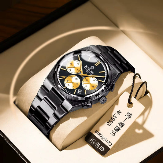 BINBOND 203 Stainless Steel Multifunctional Chronograph Business Wristwatch- Black Gold