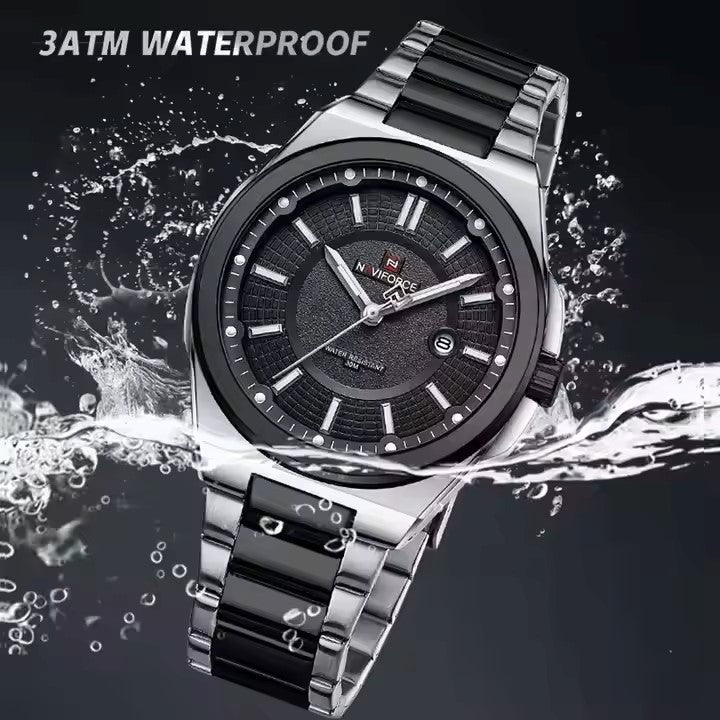 NAVIFORCE 9212 Stainless Steel Men’s Quartz Movement Watch - Black