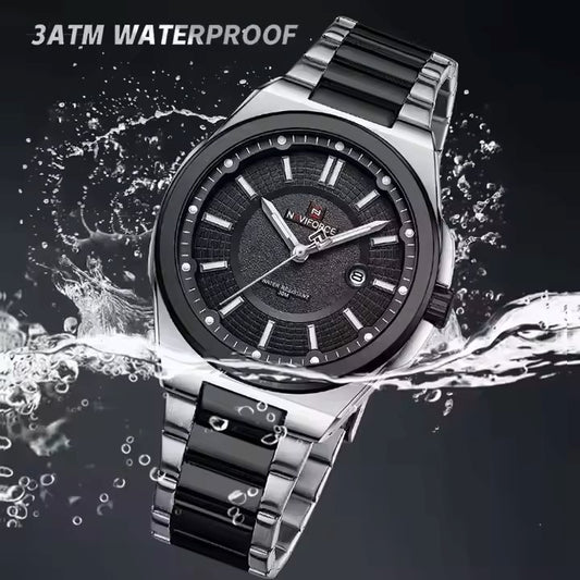 NAVIFORCE 9212 Stainless Steel Men’s Quartz Movement Watch - Black
