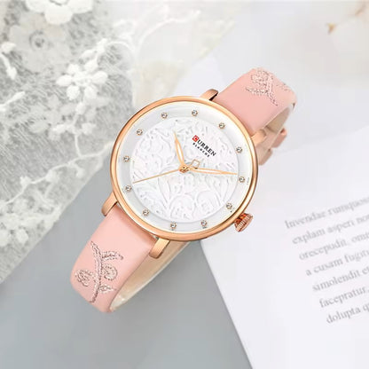 CURREN 9046 Creative Rhinestone Luxury Women Wristwatch- Pink