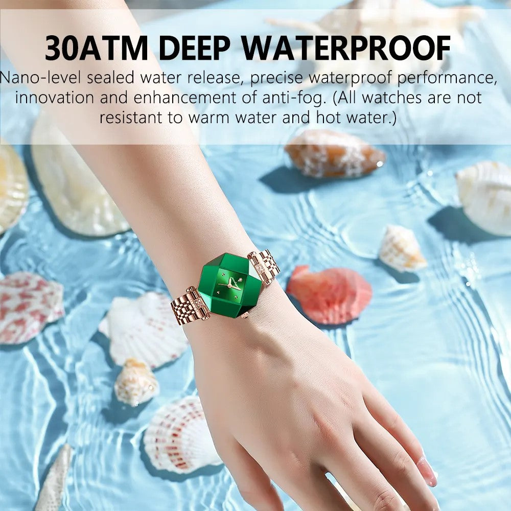 POEDAGAR 005 Swiss Ultra Thin Fashion Decorative Women Watch- Rose Gold & Green