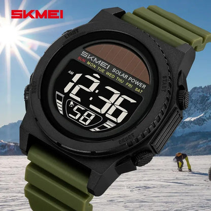 SKMEI 2358 Solar Powered Water Resistant Complete Calendar Date Alarm Multiple Sport Watch- Green Black