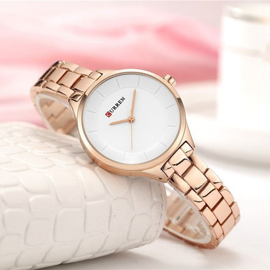 Curren C9015L Stainless Steel Analog Watch for Women - Rose Gold & White