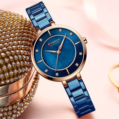 CURREN C9051L Quartz Stainless Steel Strap Women Wristwatch - Blue & Rose Gold