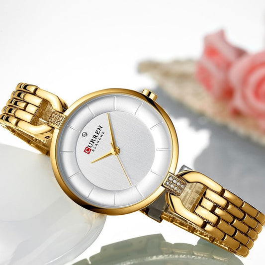 Curren 9052 Quartz Stainless Steel Watch for Women – Gold & White