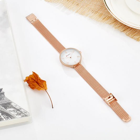 CURREN C9020SL Classic Chain Watch for Women - Rose Gold & White
