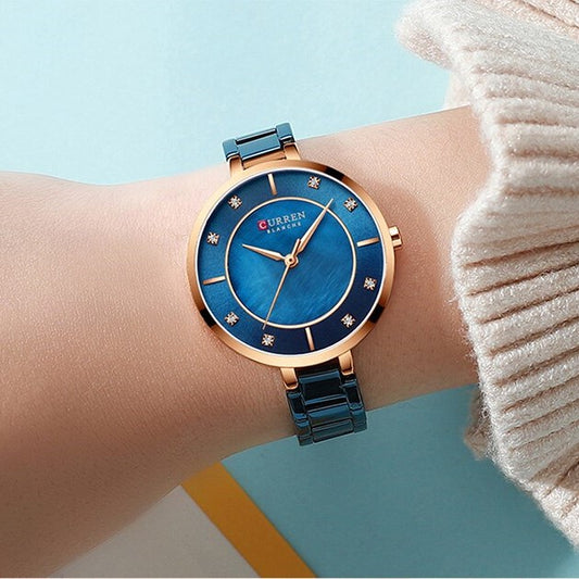 CURREN C9051L Quartz Stainless Steel Strap Women Wristwatch - Blue & Rose Gold