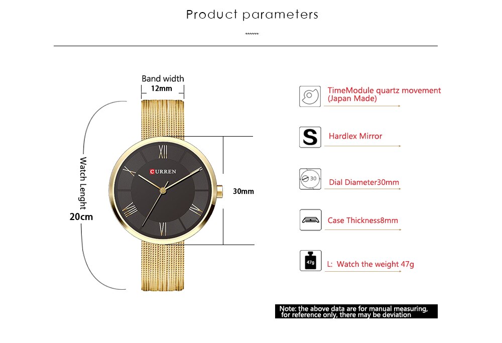 CURREN C9020SL Classic Chain Watch for Women - Gold & Black