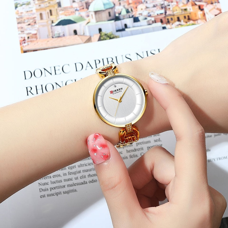 Curren 9052 Quartz Stainless Steel Watch for Women – Gold & White