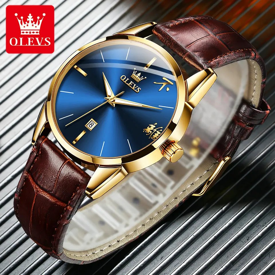 Olevs 2865 Luxury Fashion Watch For Men's- Brown Gold & Blue