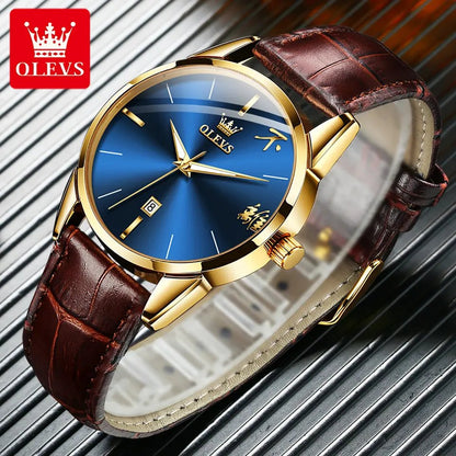 Olevs 2865 Luxury Fashion Watch For Men's- Brown Gold & Blue