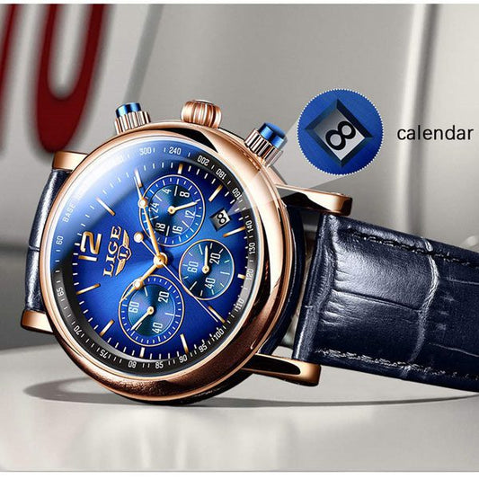 LIGE 8927 Luxury Business Quartz Men's Camouflage Watch- Blue
