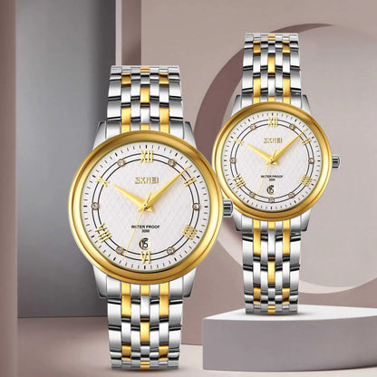 SKMEI 9272 Stainless Steel Watch for Men - Silver & Gold