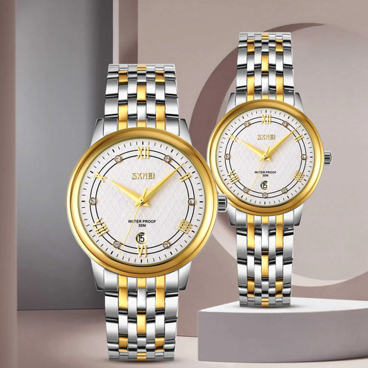 SKMEI 9272 Stainless Steel Watch for Men - Silver & Gold