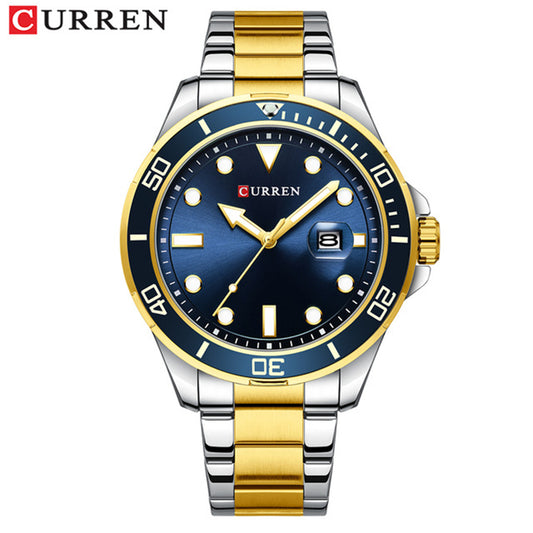 CURREN 8388 Chronograph Stainless Steel Watch for Men - Silver Gold & Blue