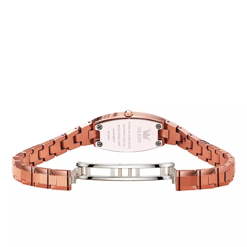 OLEVS 5501 Tungsten Steel Elegant Design with Diamond Relogio Feminino Quartz Women's Watch- Rose Gold