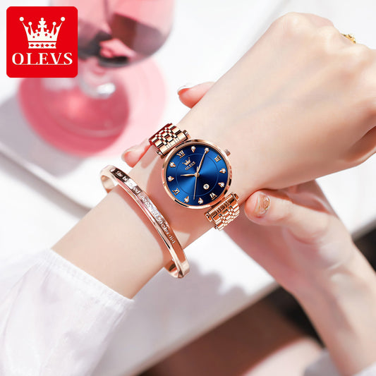OLVES 5866 Luxury Fashion Quartz watch for women- Rose Gold & Blue